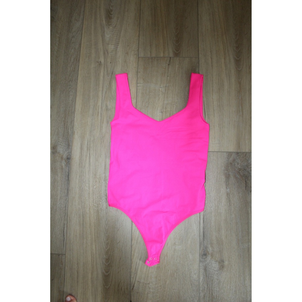 Intimately Free People Neon Pink V-Neck Bodysuit Sleeveless M/L Thong Snap